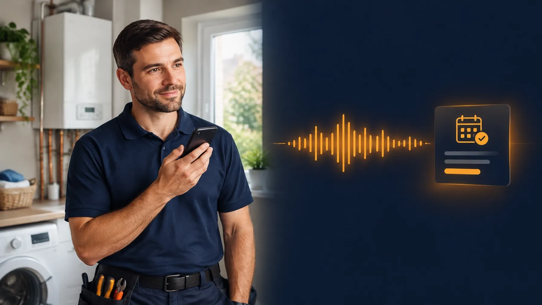 Plumber hearing a new call while an appointment is confirmed